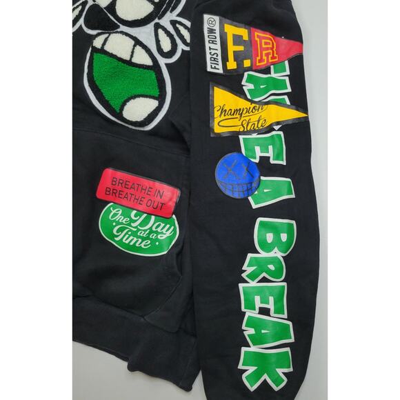 FIRST ROW Spring Break All Over Multi-patch Hoodie Black Chenille Embroider Sz S - Picture 4 of 10